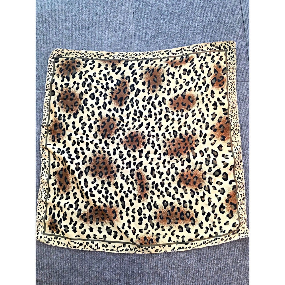 Women's Square Neck Scarf Animal Print BeigeBrownBlack Satin 19"×19" ChicCapsule
